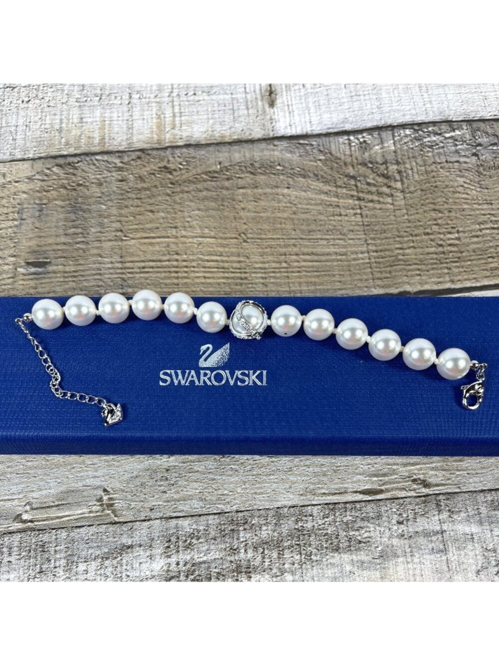 Pearl Bead Bracelet Swarovski Crystal Pavé Ring Rhodium Retired Nude Collection - Picture 8 of 16